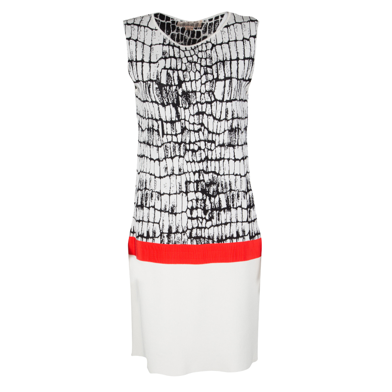 Image of Giambattista Valli Monochrome Jacquard Knit Contrast Waist Detail Sleeveless Dress L