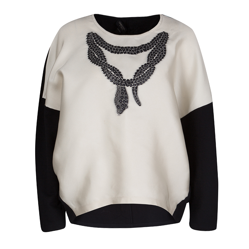 Image of Giambattista Valli Monochrome Snake Pattern Jacquard Long Sleeve Top M