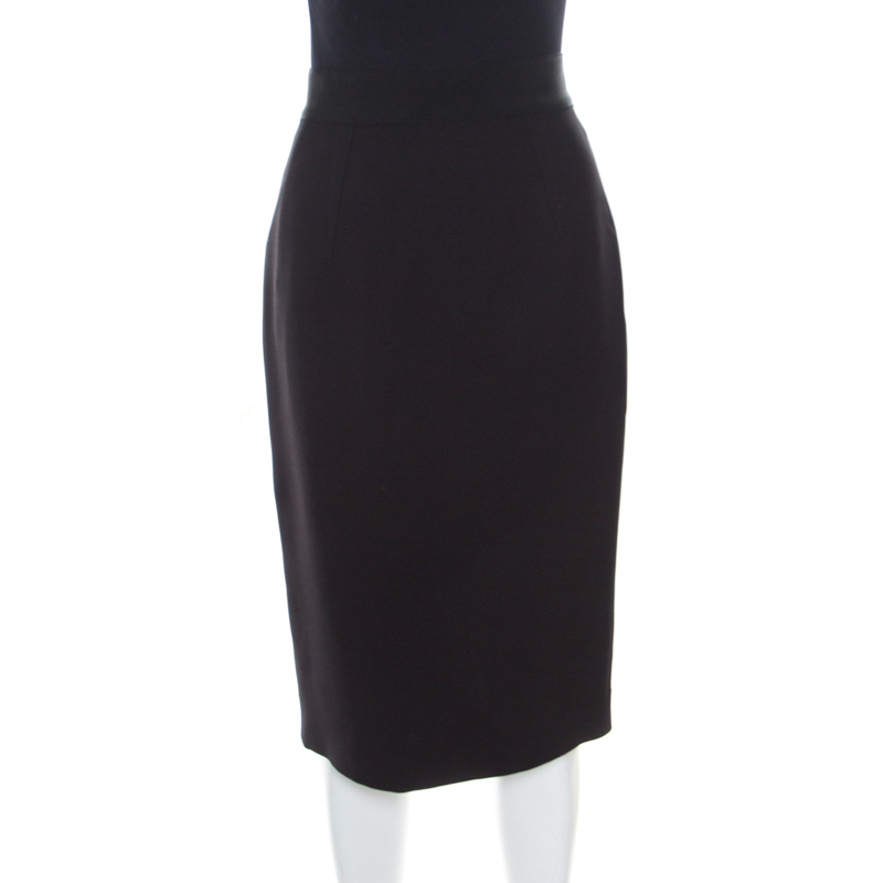 Image of Giambattista Valli Black Silk Wool Ribbed Waist Pencil Skirt S