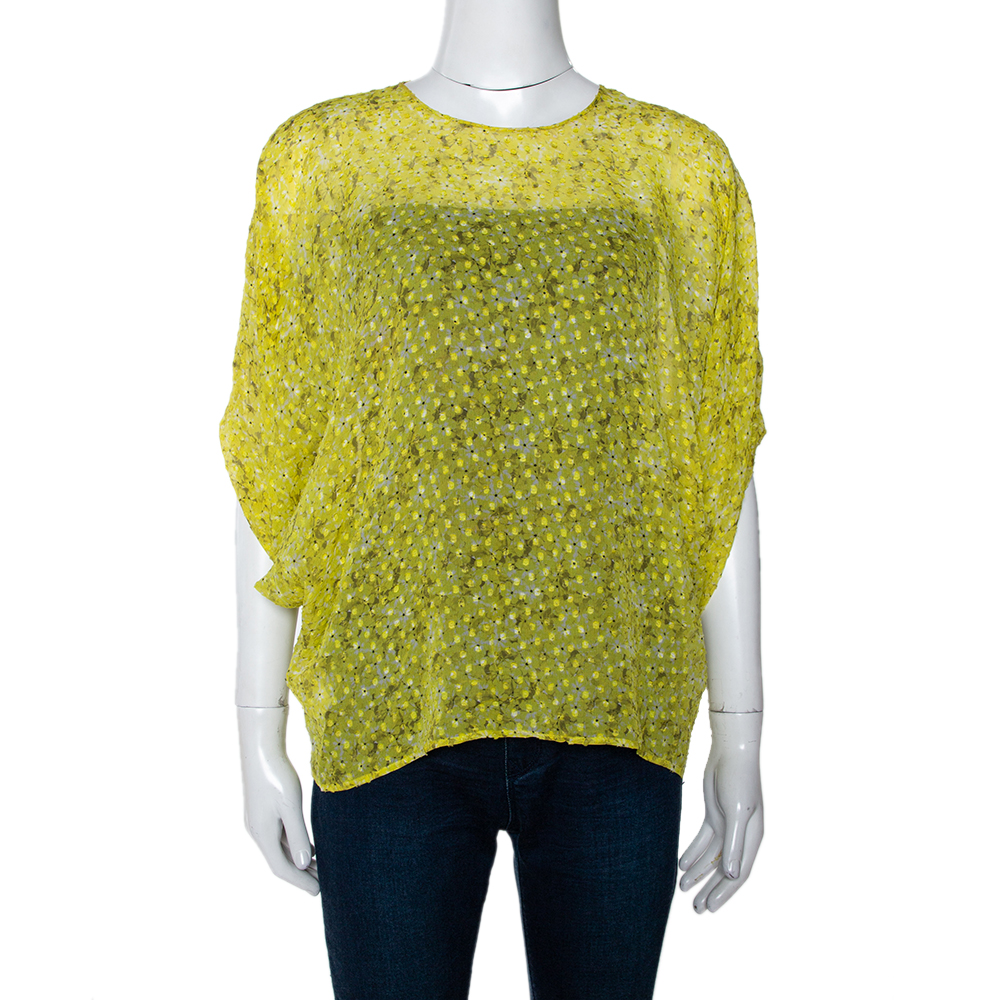 Giambattista valli giambatista valli yellow textured floral print silk blouse xs