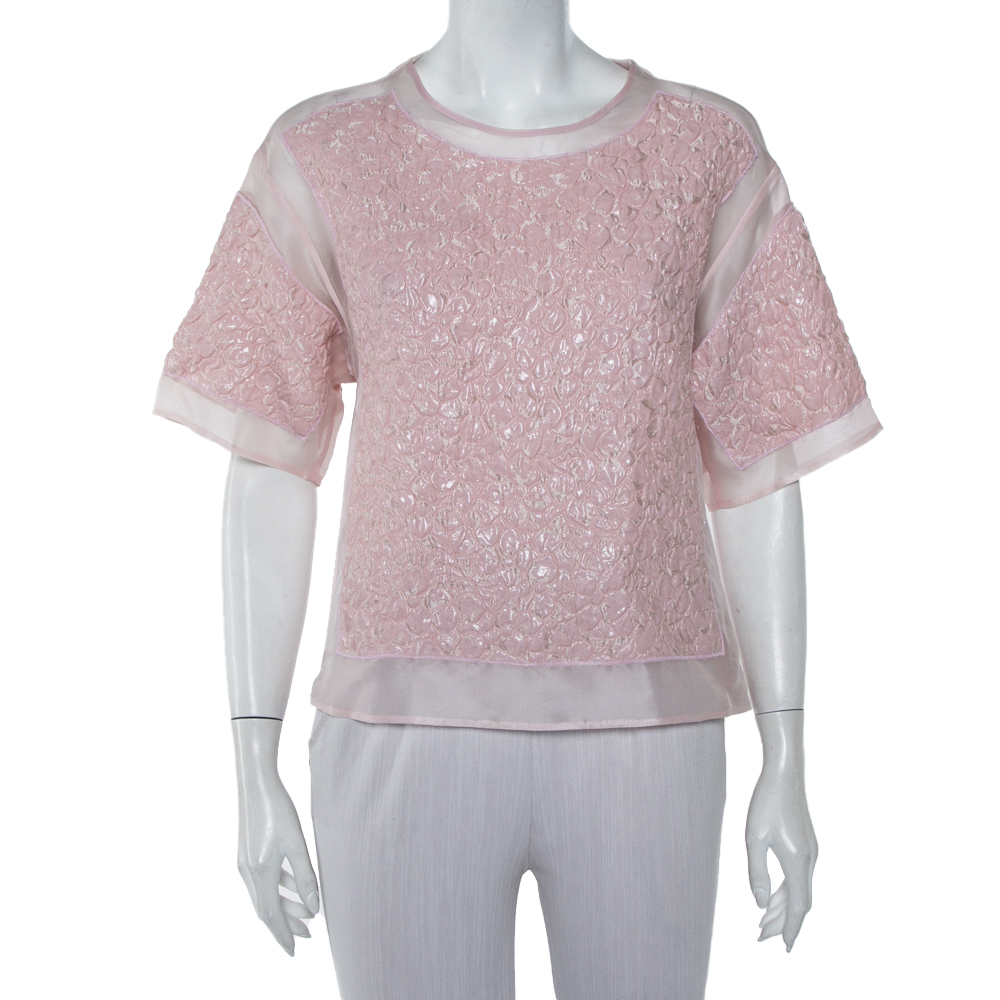 Giambattista Valli Pink Floral Lurex Jacquard & Knit Top S