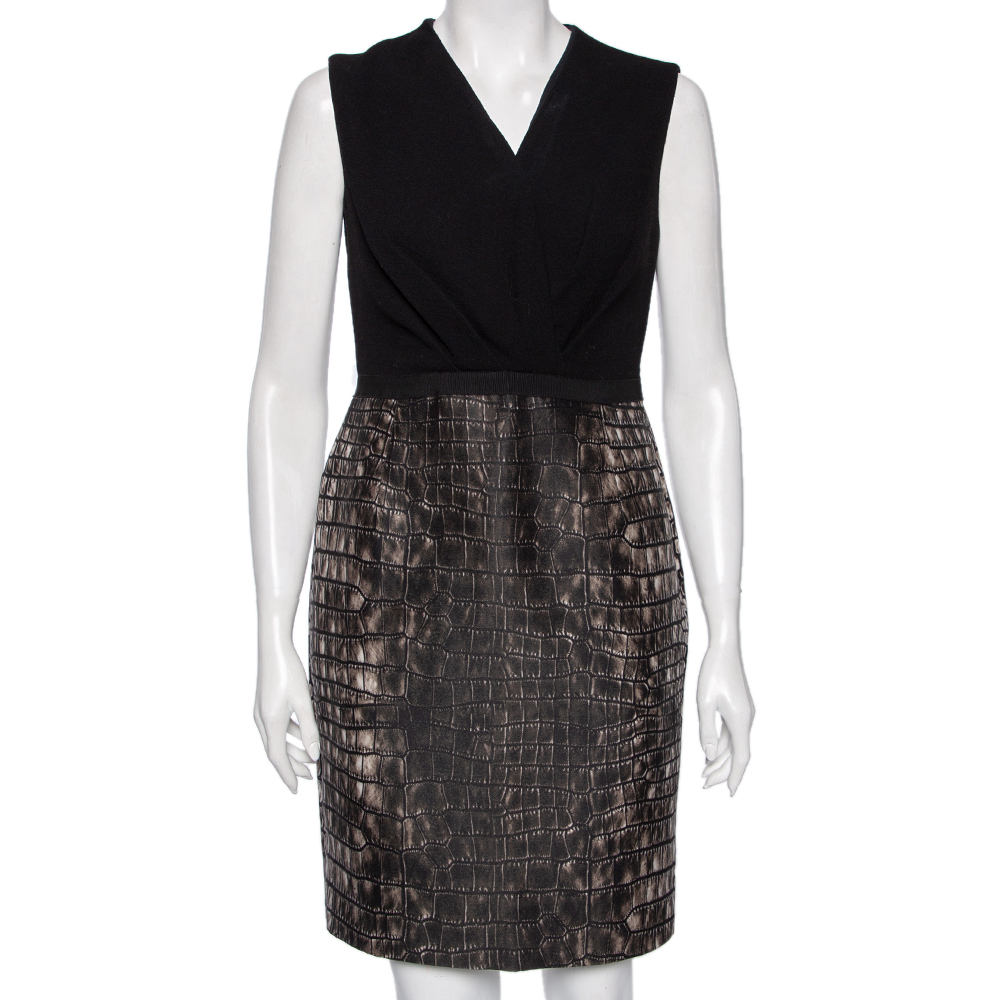 Giambattista valli black & printed wool sleeveless dress m