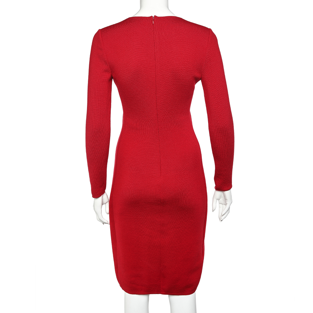 Giambattista Valli Red Wool & Pleated Silk Paneled Midi Dress XS