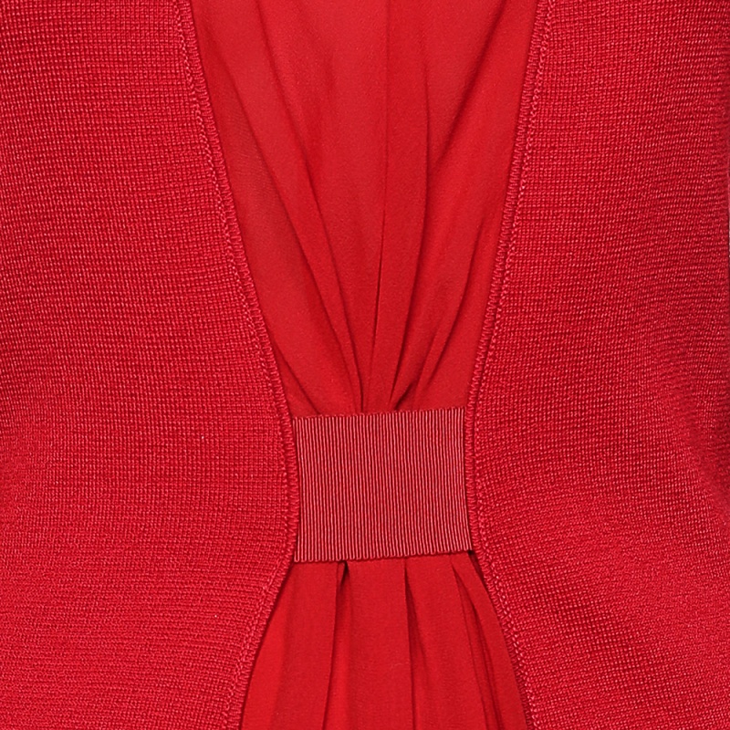 Giambattista Valli Red Wool & Pleated Silk Paneled Midi Dress XS