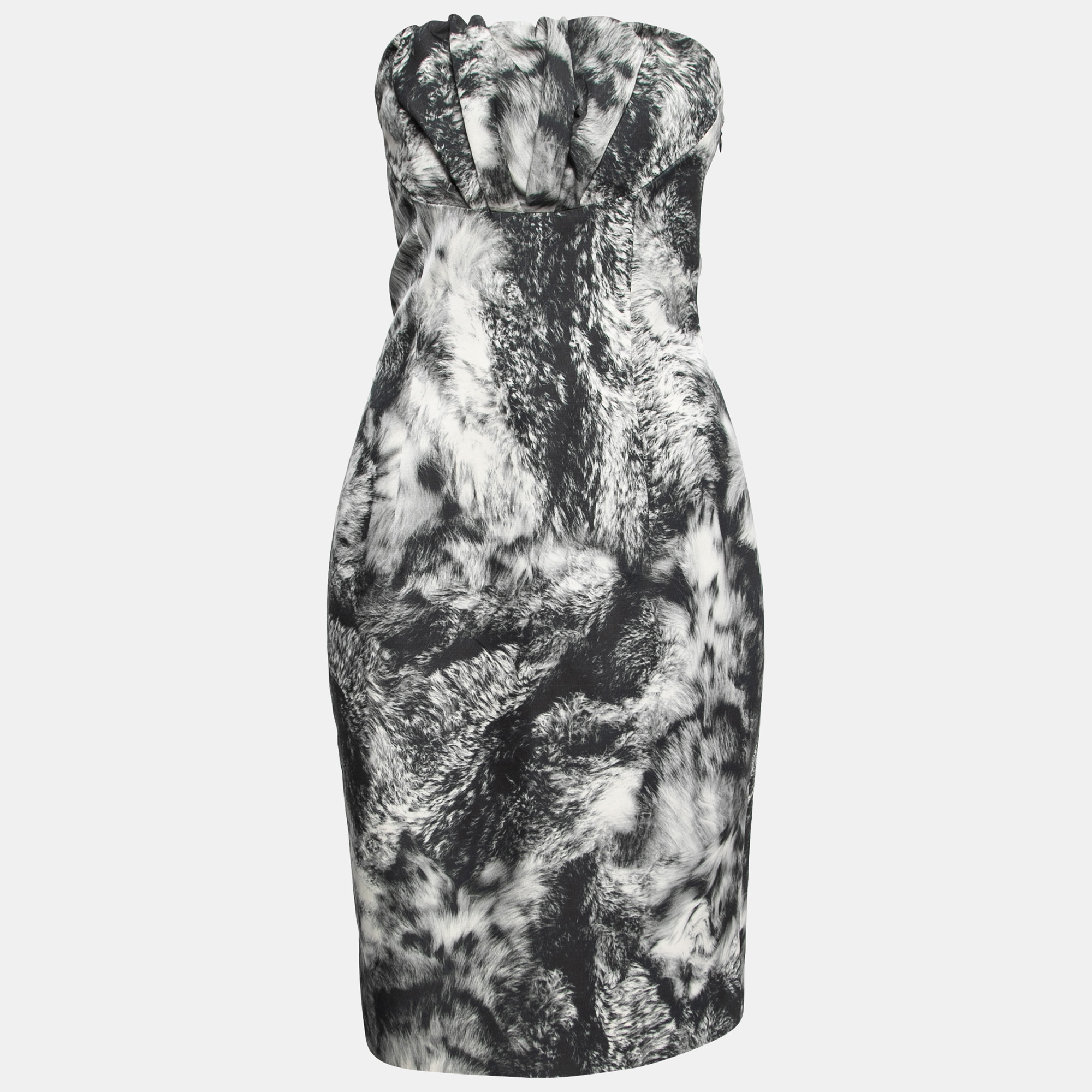Giambattista Valli Grey Printed Faille Strapless Mini Dress M