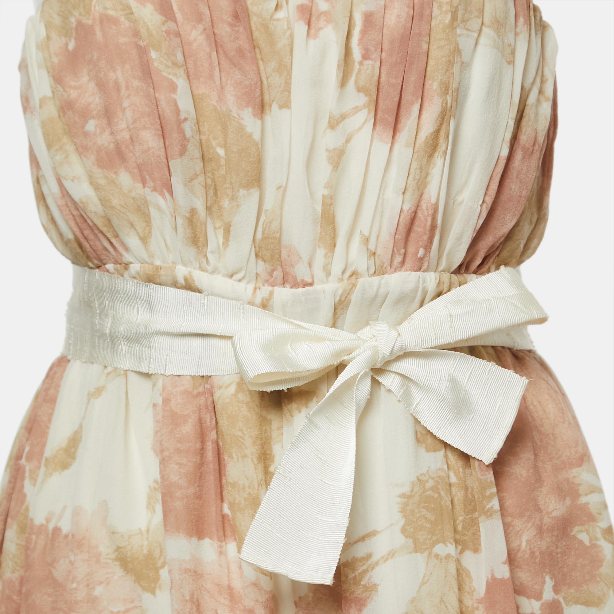 Giambattista Valli Beige Floral Print Silk Corset Detailed Strapless Midi Dress S