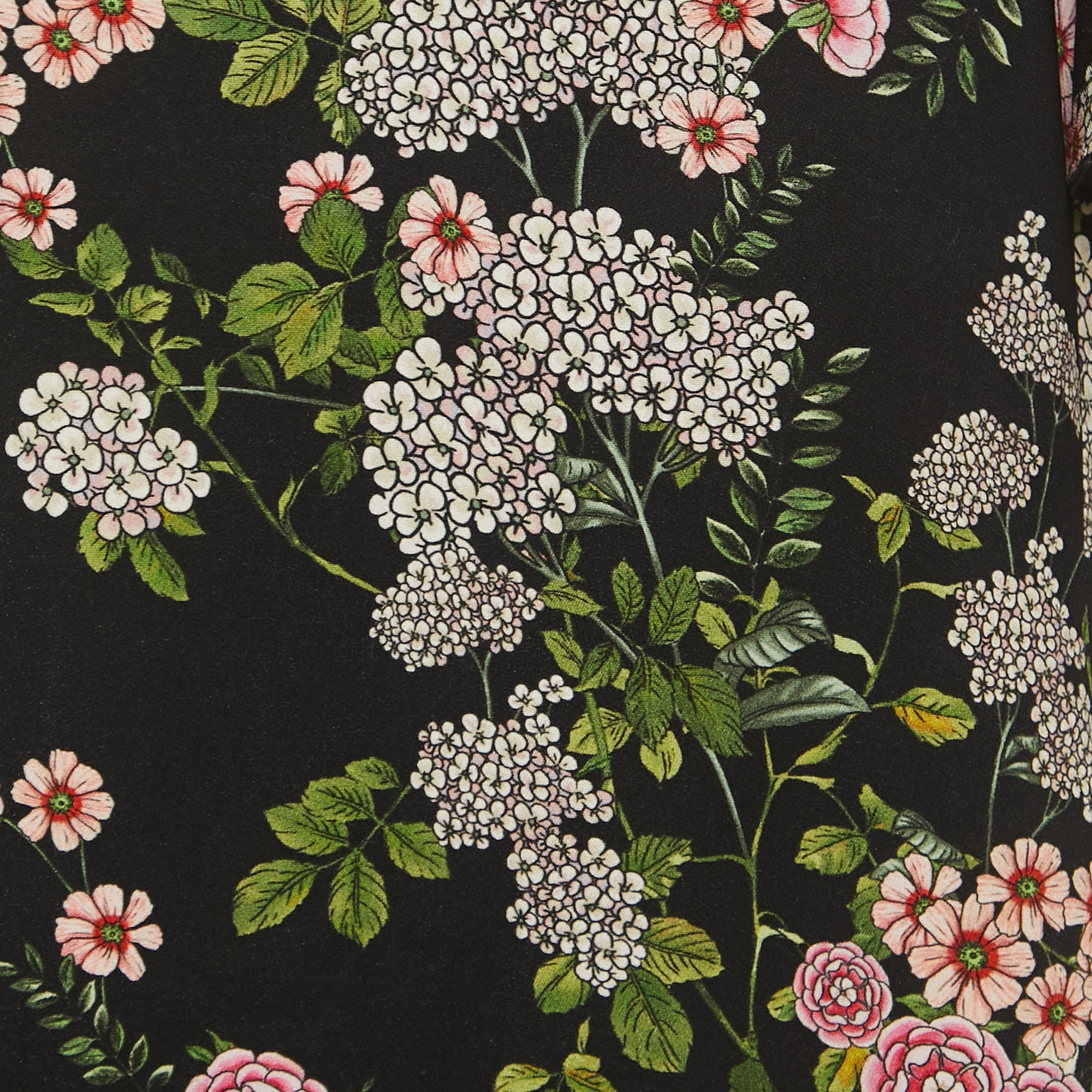 Giambattista Valli Black Floral Print Crepe V-Neck Flared Mini Dress L