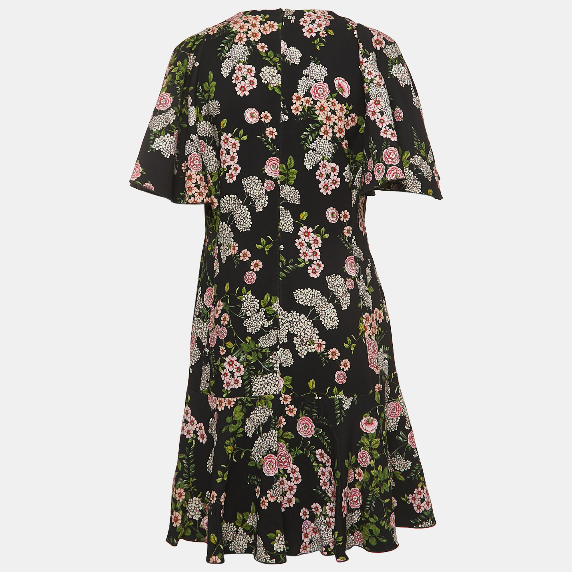 

Giambattista Valli Black Floral Print Crepe V-Neck Flared Mini Dress