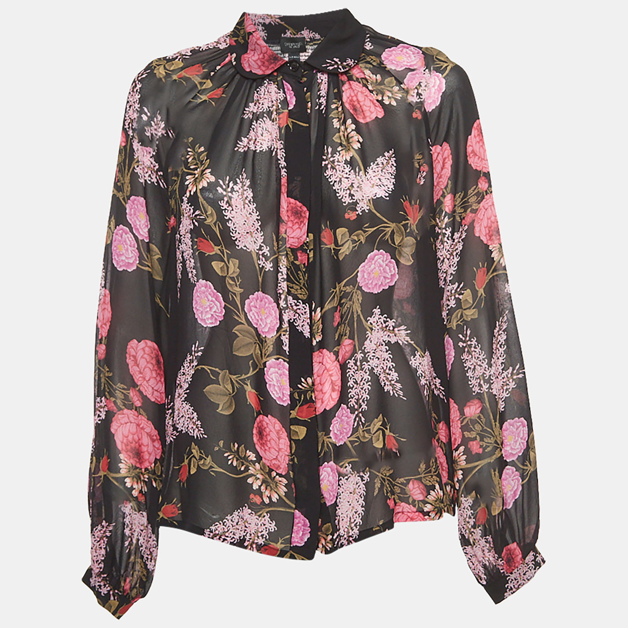 Giambattista valli black floral printed chiffon blouse m
