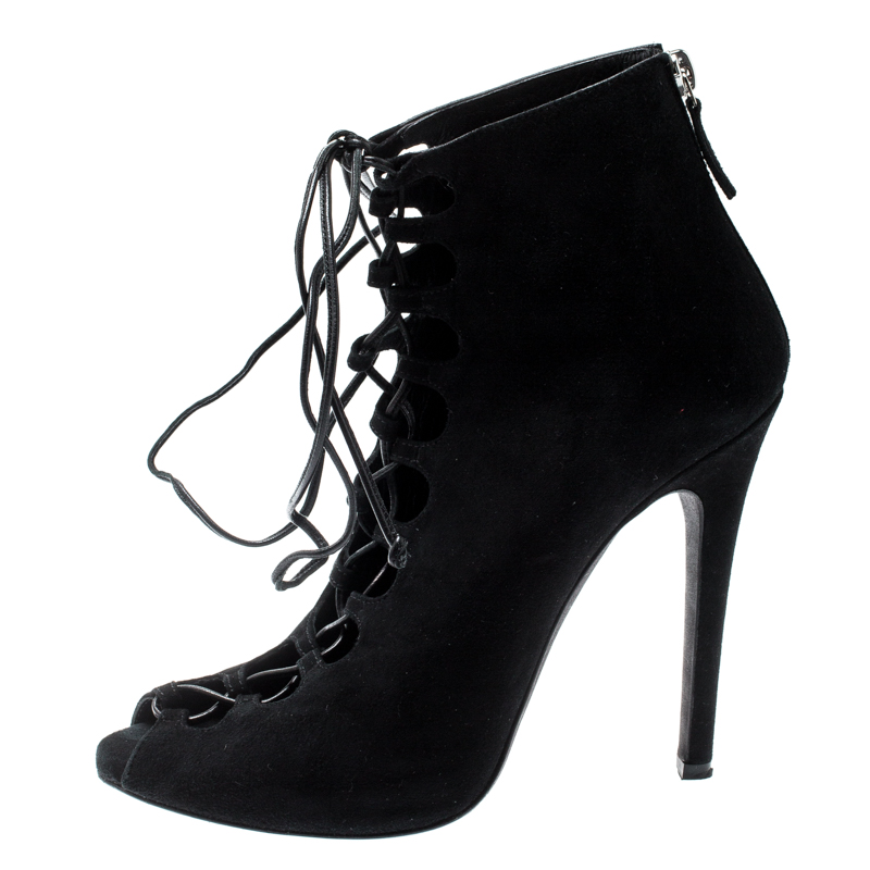 Giambattista Valli Black Suede Cut Out Ankle Boots Size 38