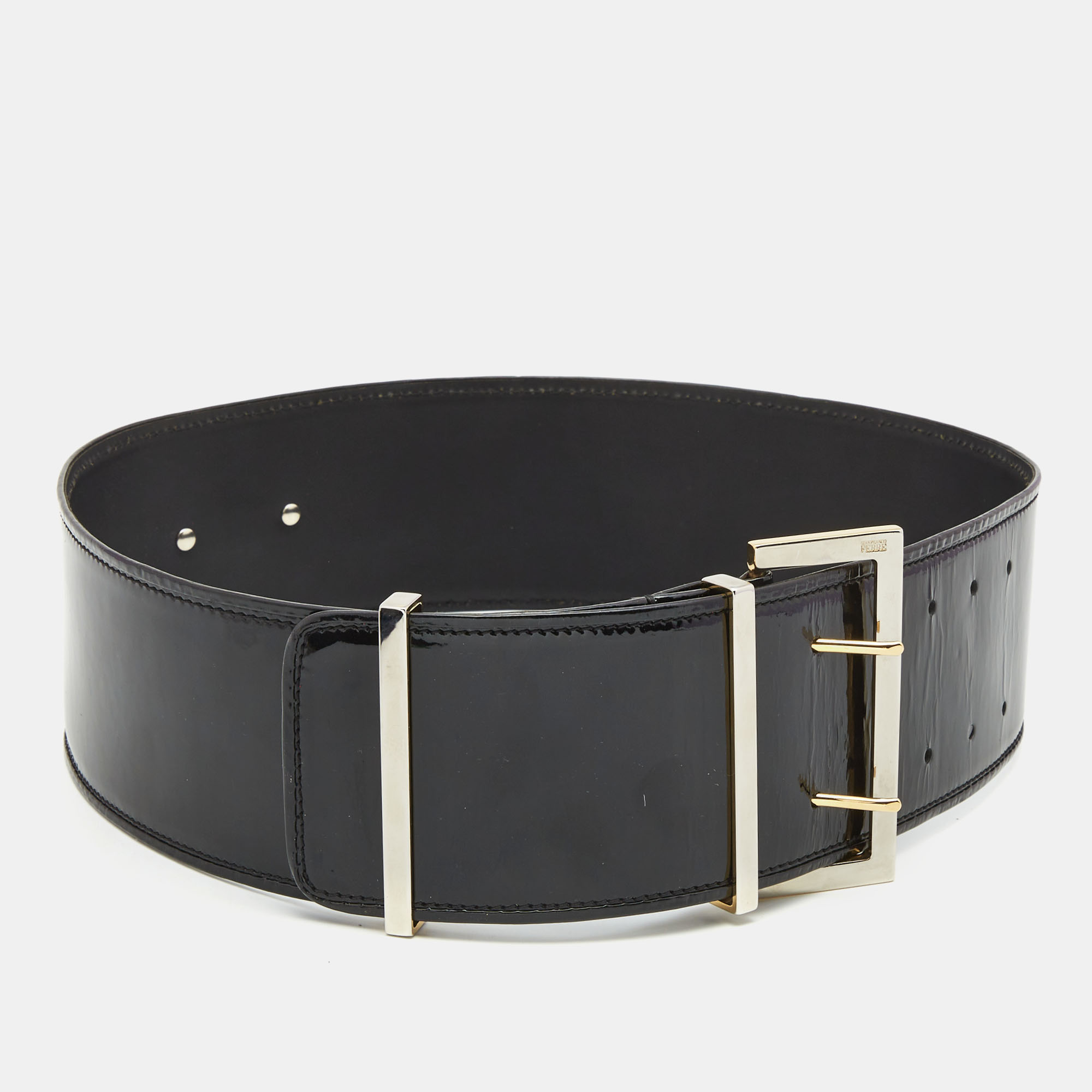 Gianfranco ferre black patent leather buckle wide belt 95cm