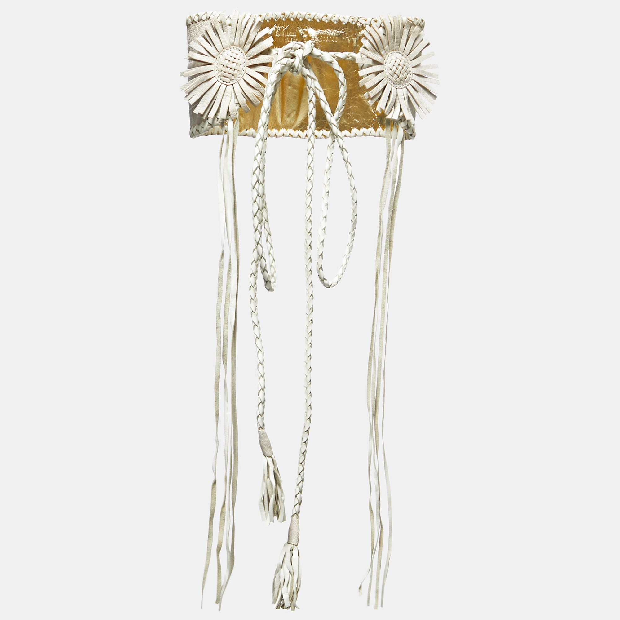 Gianfranco Ferre White Ostrich Leg And Leather Braided Corset Belt