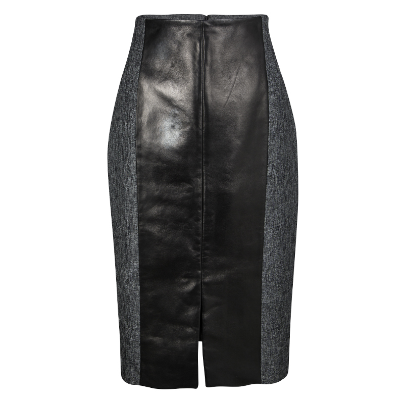 Image of Gianfranco Ferre Grey Wool Contrast Leather Panel Detail Pencil Skirt M
