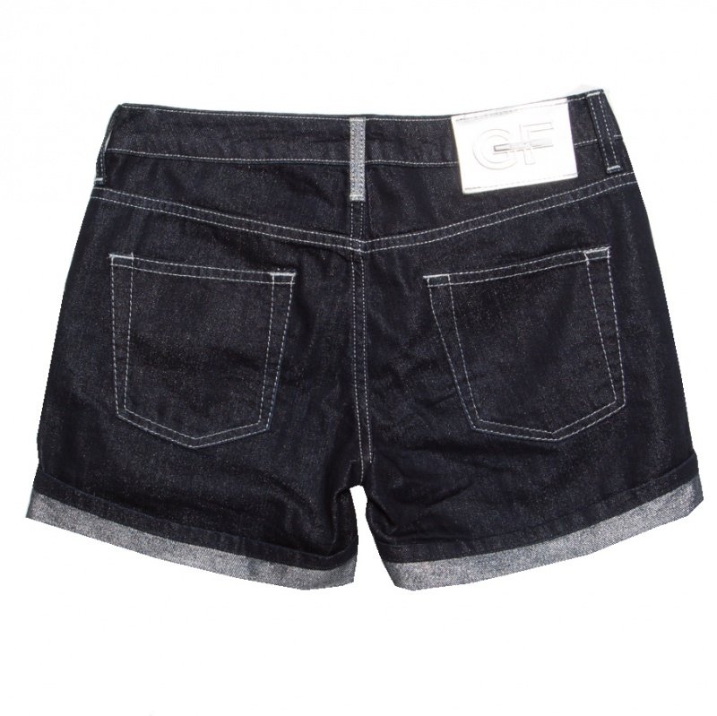 

GF Ferre Indigo Dark Wash Metallic Denim Shorts, Blue