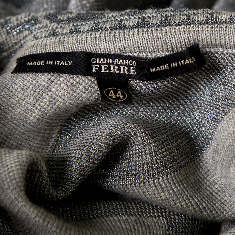 Gianfranco Ferre Metallic Patterned Jacquard Knit Short Sleeve Top M