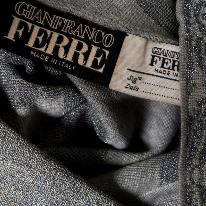 Gianfranco Ferre Metallic Patterned Jacquard Knit Short Sleeve Top M