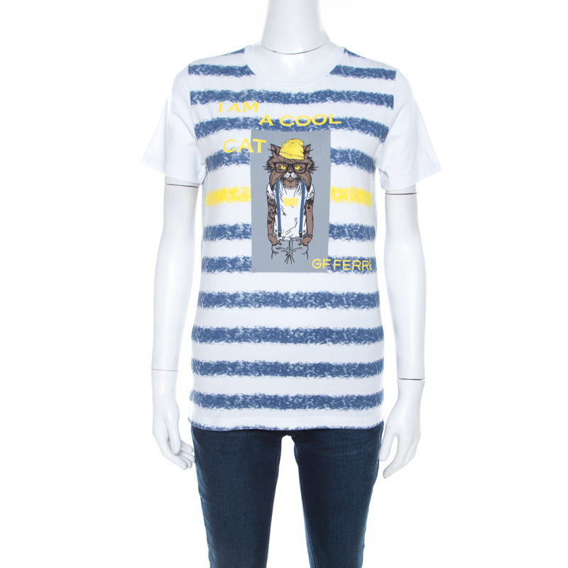 Gianfranco Ferre Striped Cotton Printed Crew Neck T Shirt M