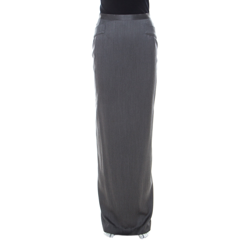 Image of Gianfranco Ferre Grey Wool & Silk Blend Maxi Skirt M