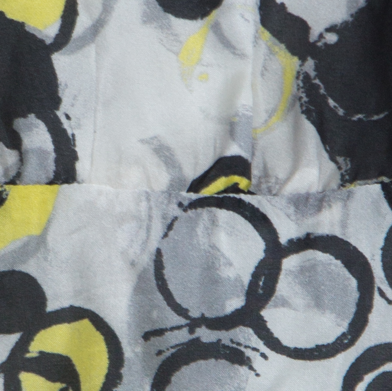 GF Ferre Multicolor Circle Print Silk Lace Detail Asymmetric Shoulder Dress L