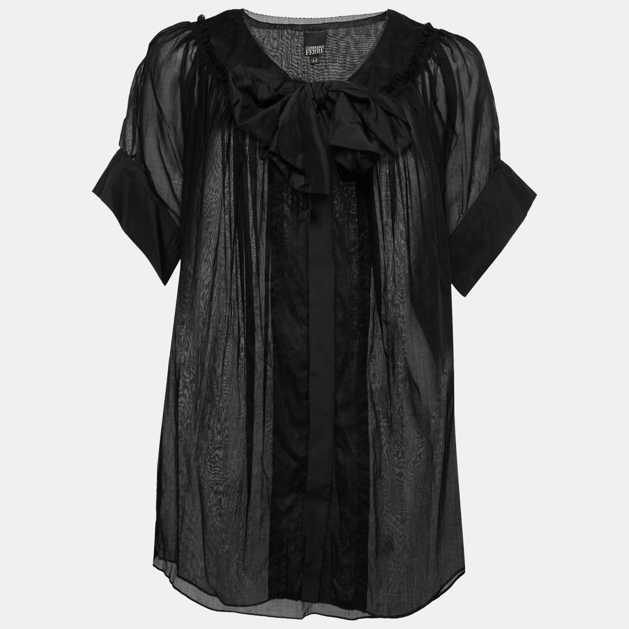 Gianfranco ferre black cotton bow detail button front blouse m