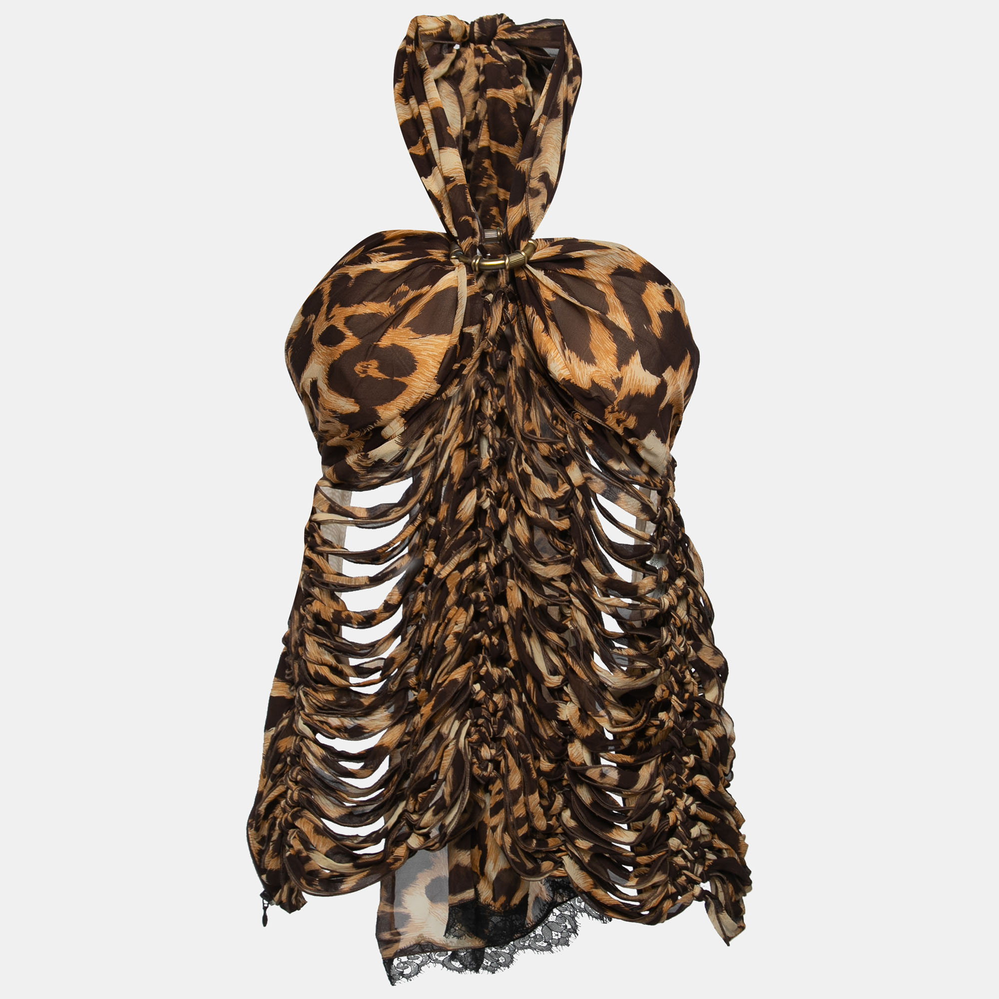 Gianfranco ferre animal print silk tie detail cut-out strapless top l