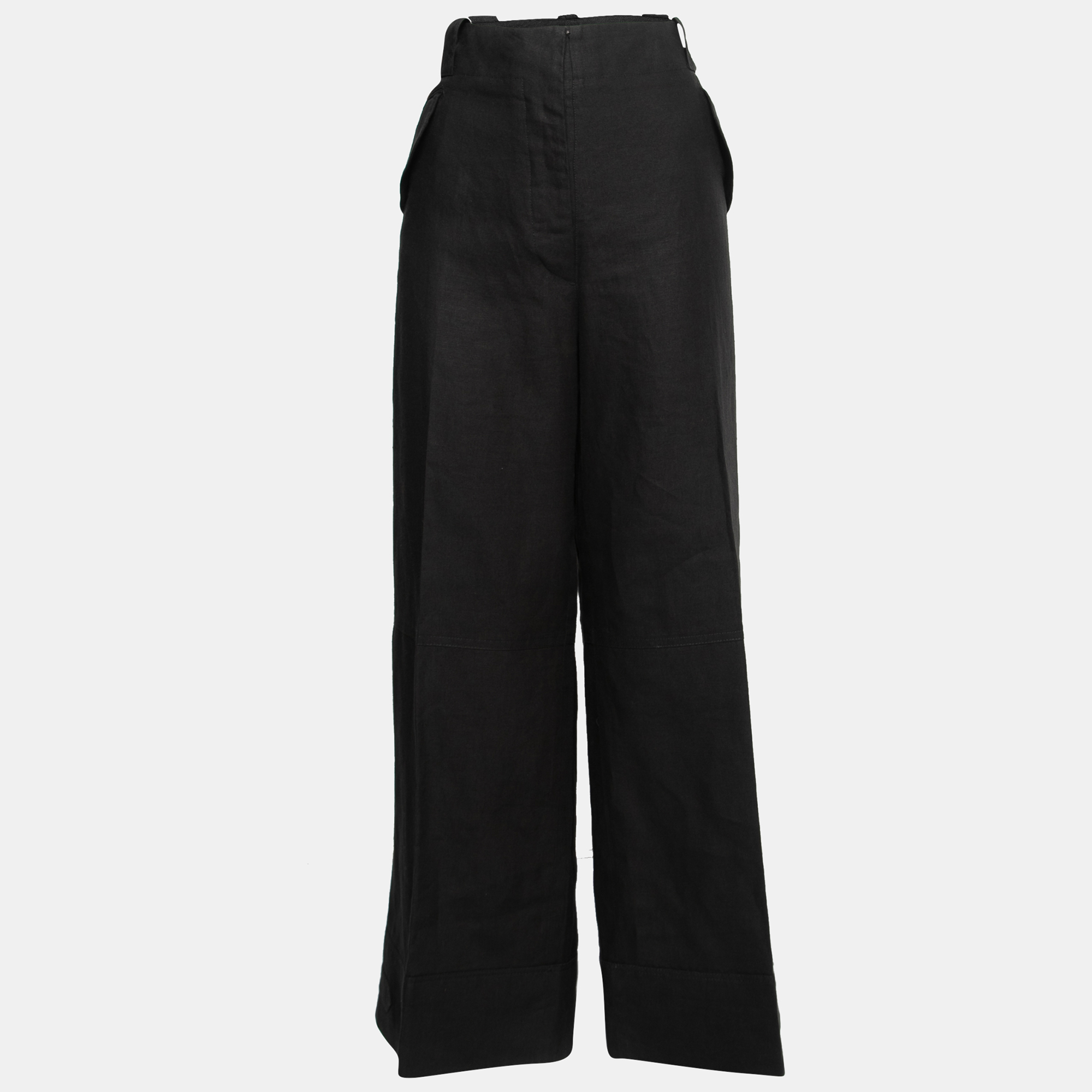 Gianfranco ferre vintage black linen wide leg trousers l