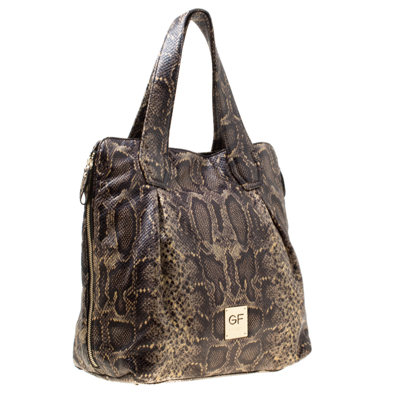GF Ferre Black/Yellow Embossed Python Leather Tote