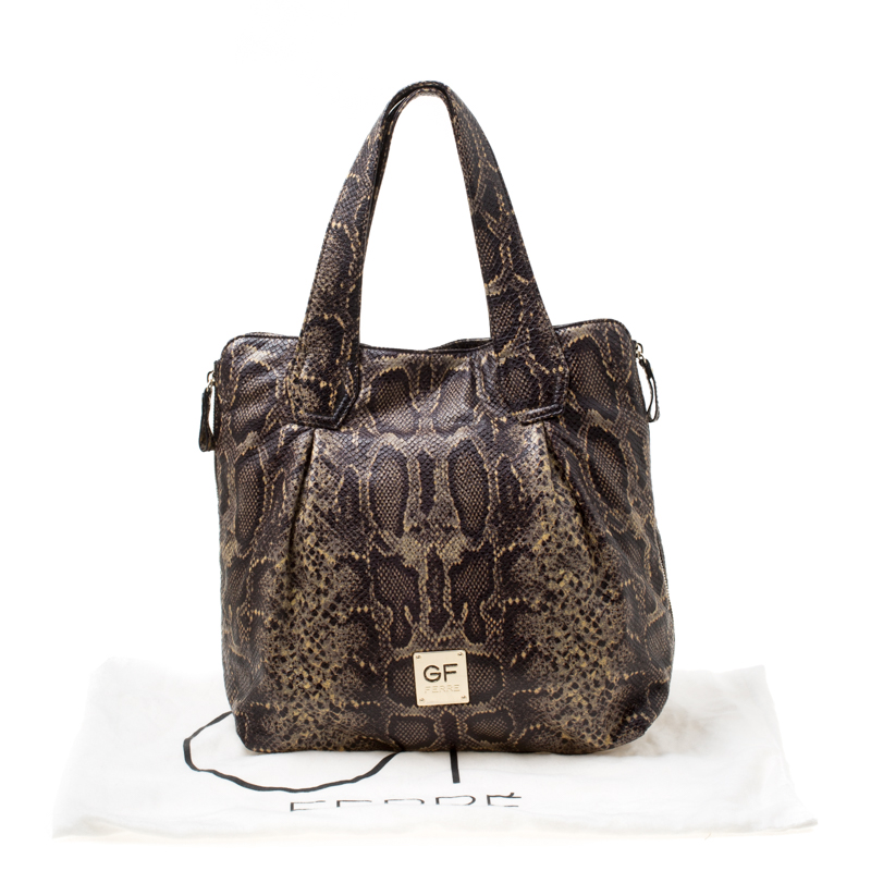 GF Ferre Black/Yellow Embossed Python Leather Tote