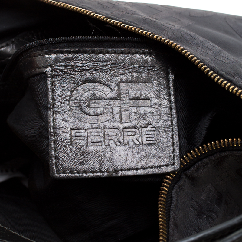 Gianfranco Ferre Black Nylon And Leather Buckle Shoulder Bag