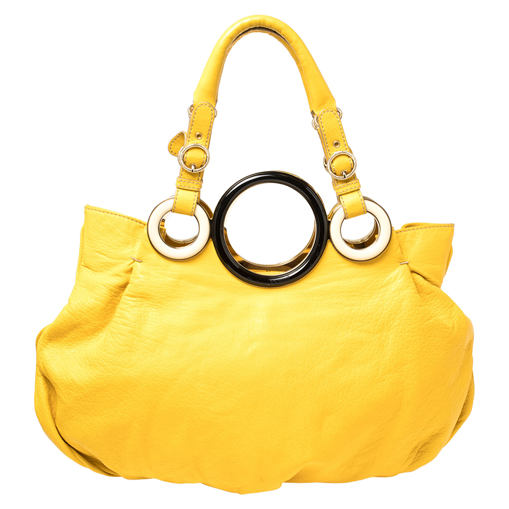 Gianfranco Ferre Mustard Soft Leather Ring Handle Shoulder Bag