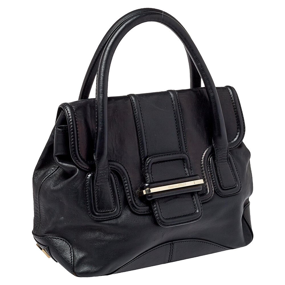 Gianfranco Ferre Black Leather Flap Satchel