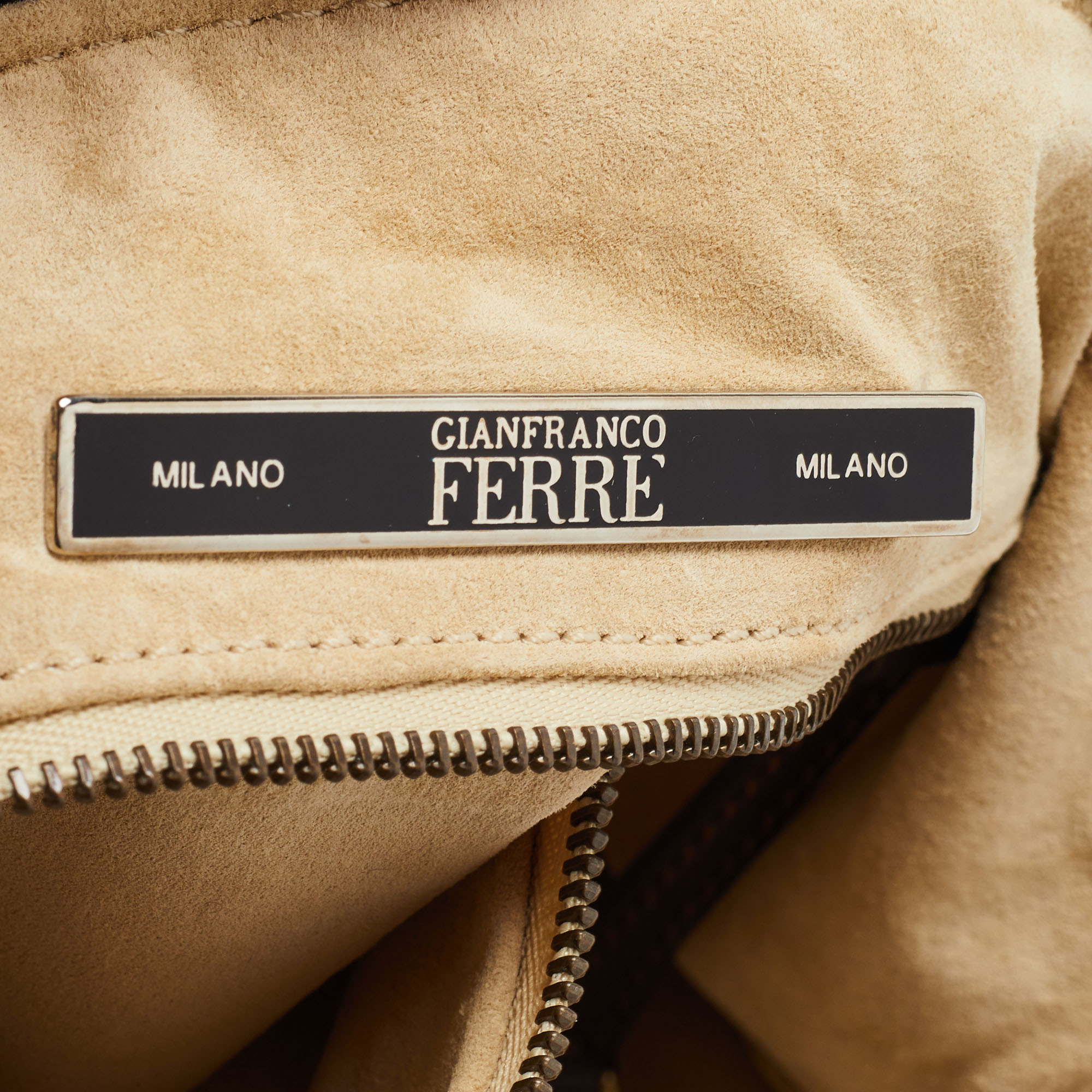 Gianfranco Ferre Brown Zebra Print Satin And Leather Tribe Handle Shoulder Bag