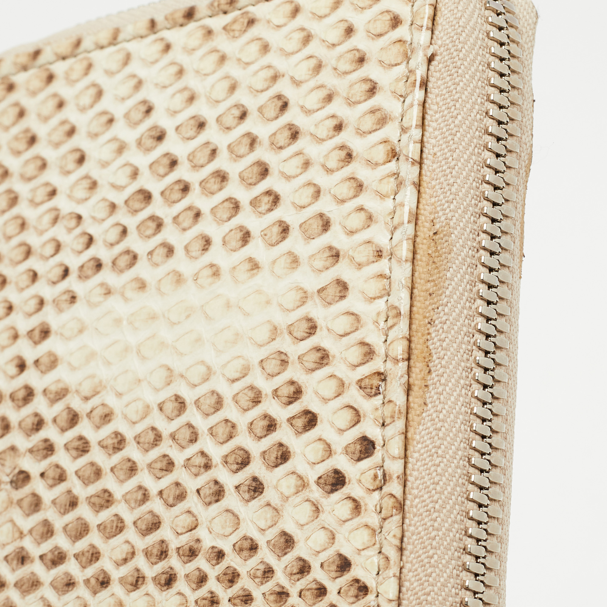Gianfranco Ferre Beige Watersnake Leather Zip Around Oversized Wallet