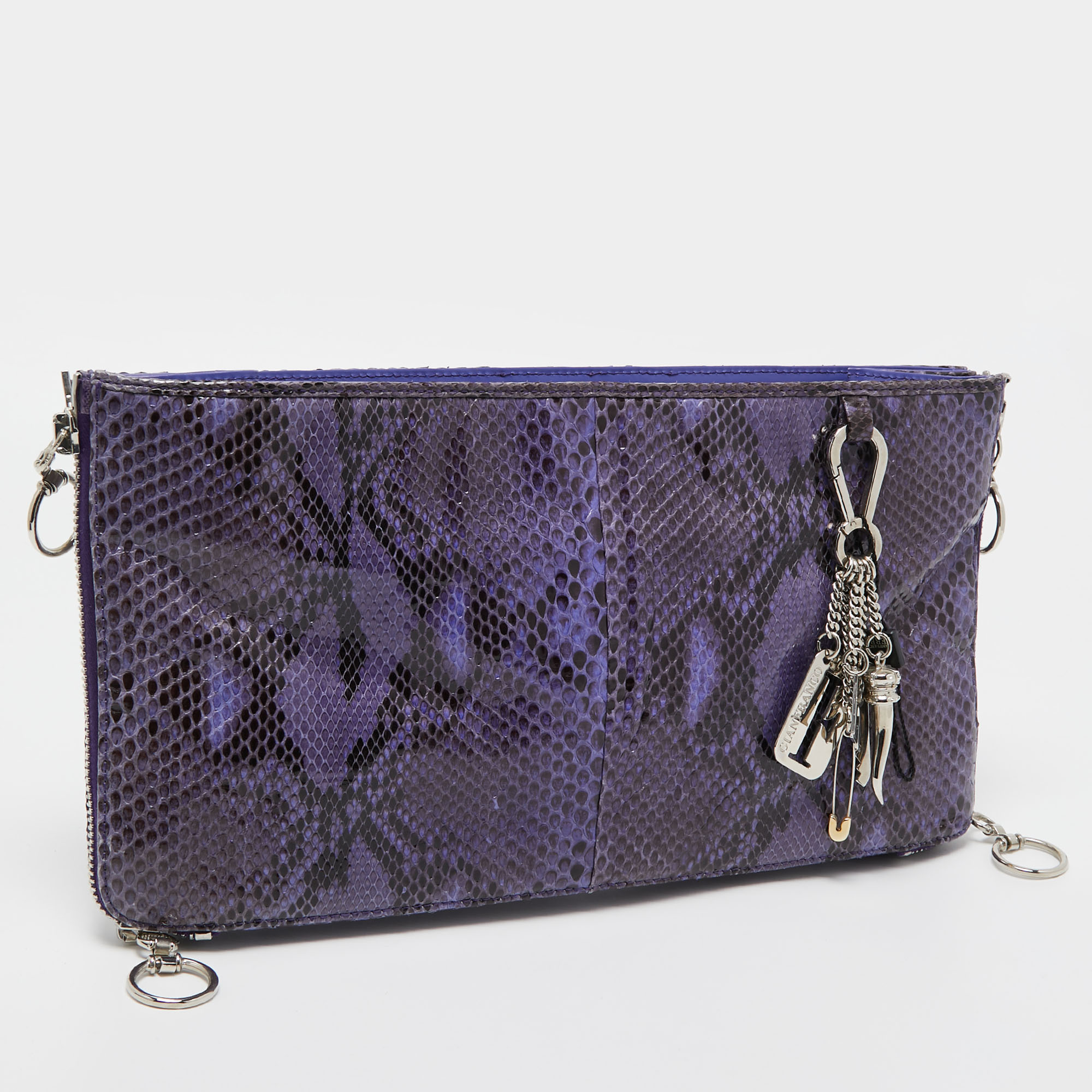Gianfranco Ferre Purple Python Side Zip Oversized Clutch