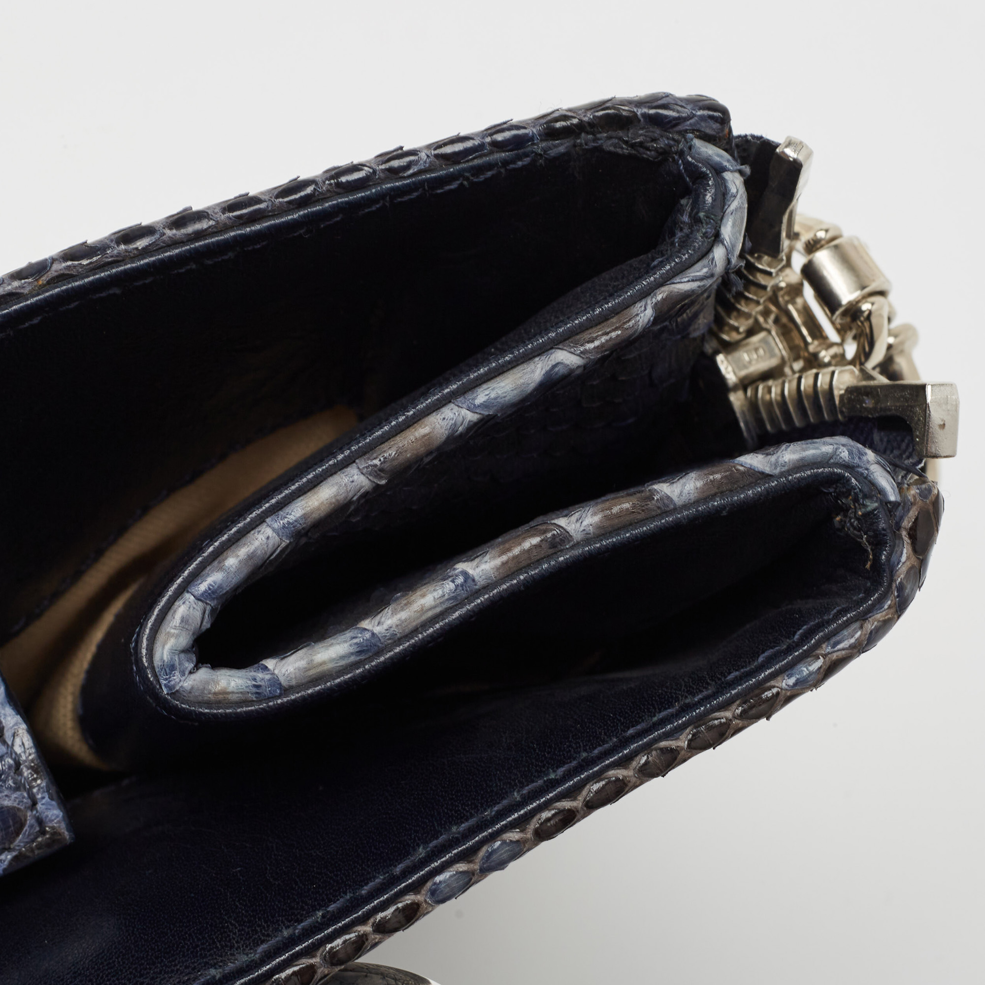 Gianfranco Ferre Blue Python Oversized Zip Clutch