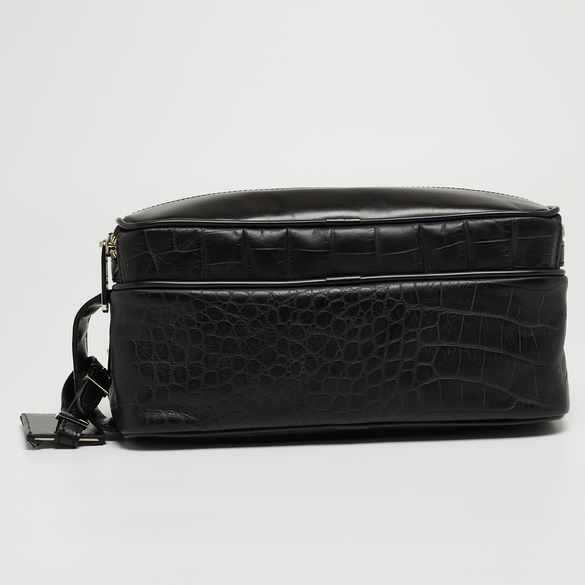 Gianfranco Ferre Black Croc Embossed Leather Oversized Pouch