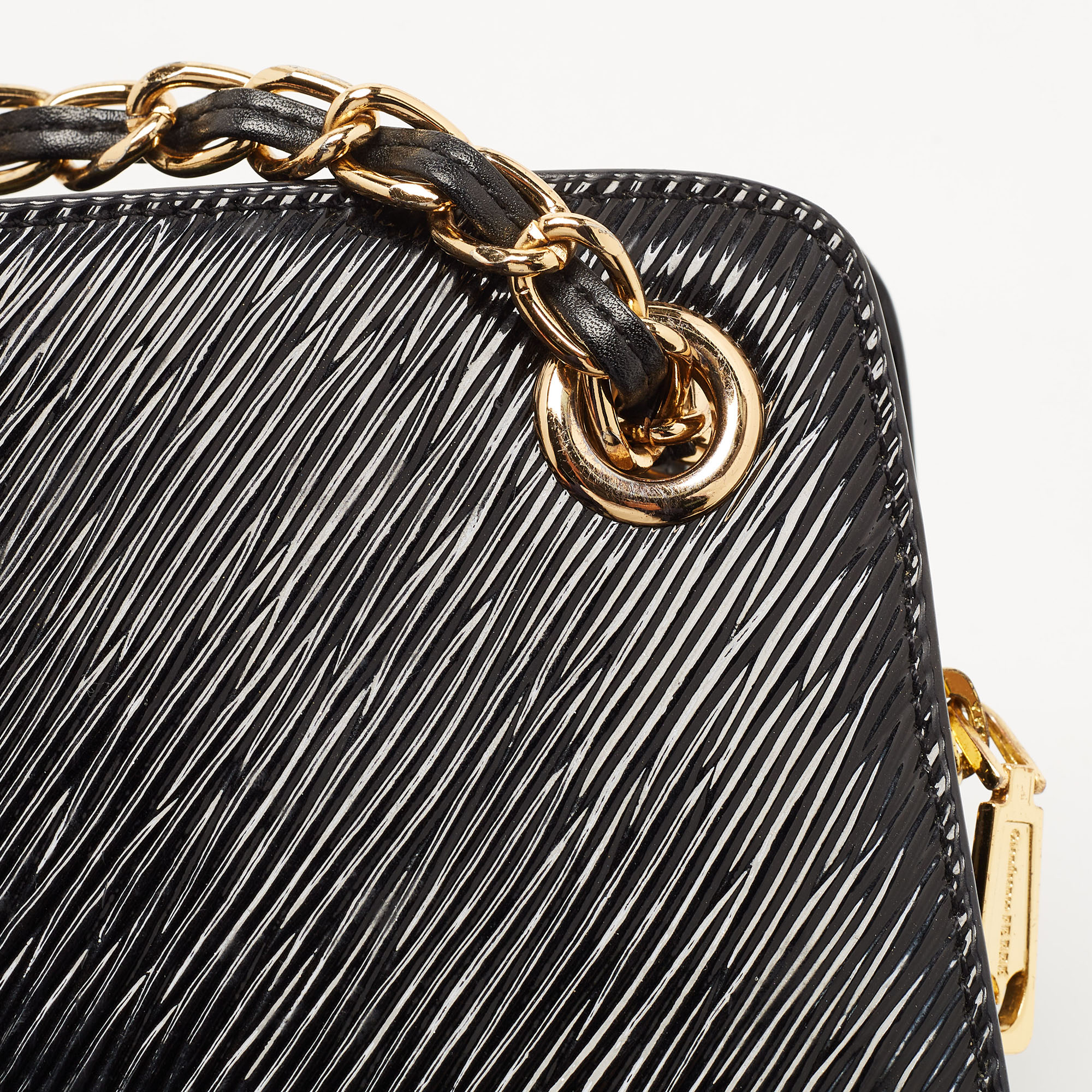 Gianfranco Ferre Black Patent Leather Chain Shoulder Bag