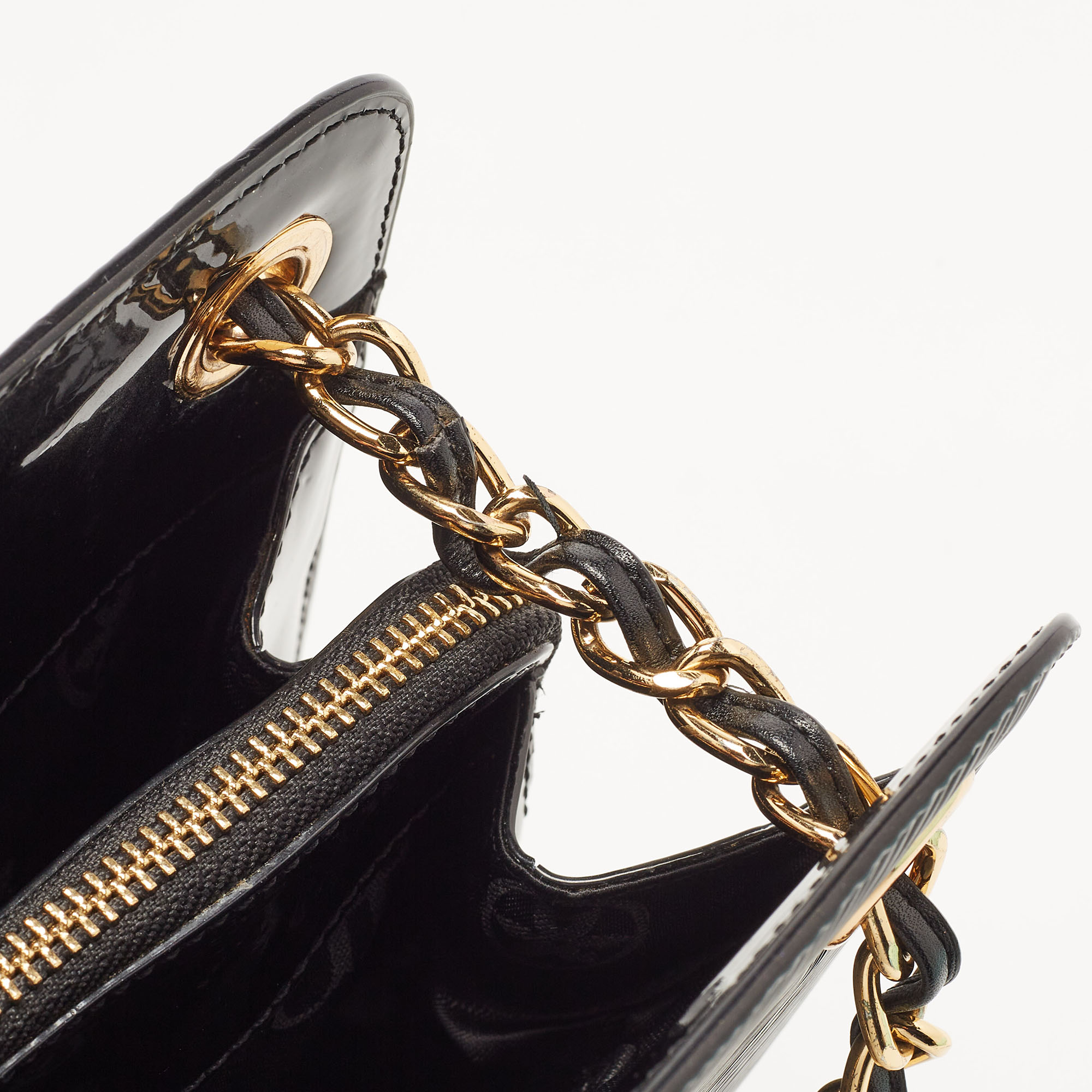 Gianfranco Ferre Black Patent Leather Chain Shoulder Bag