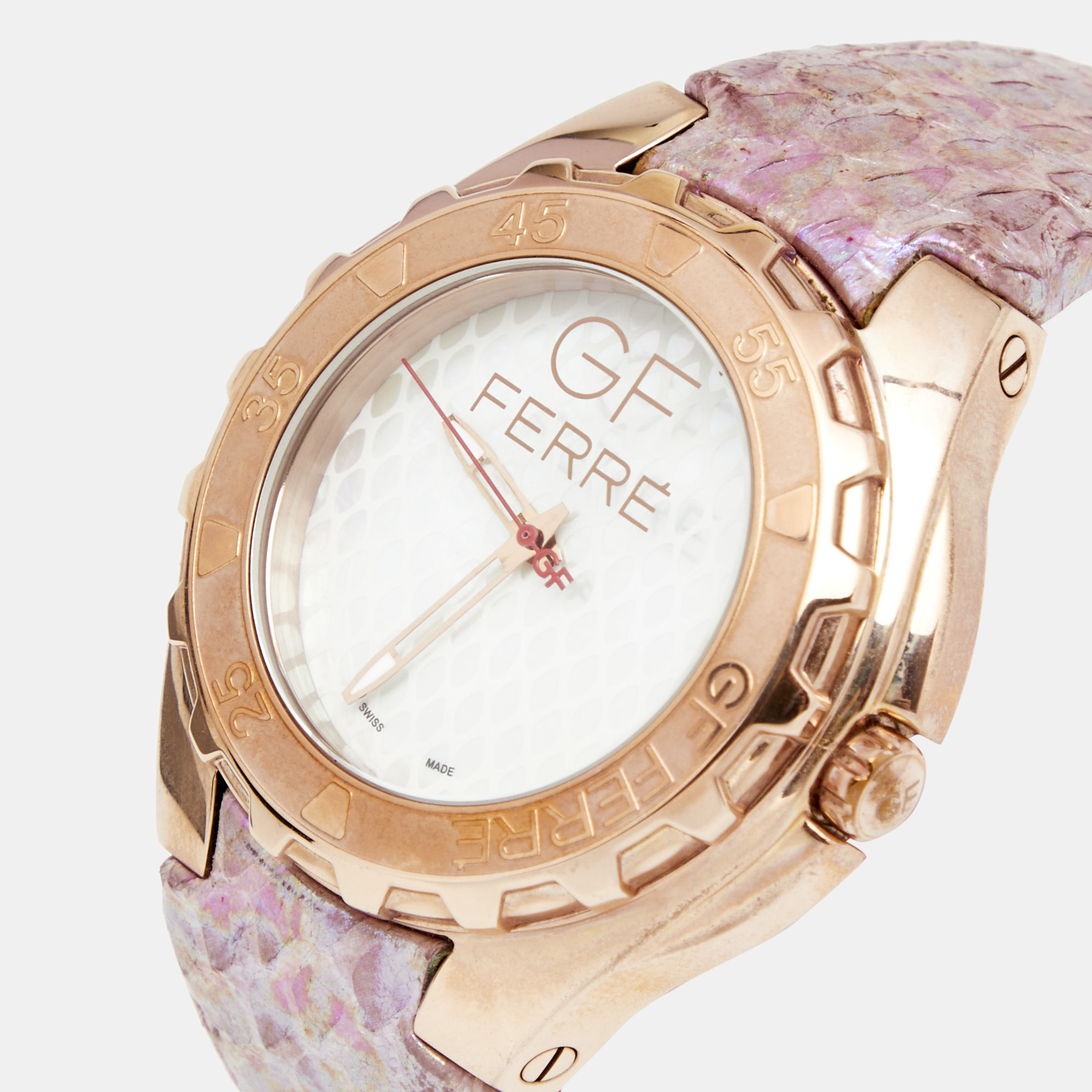 

GF Ferre Mother of Pearl Gold Plated Stainless Steel Leather, White