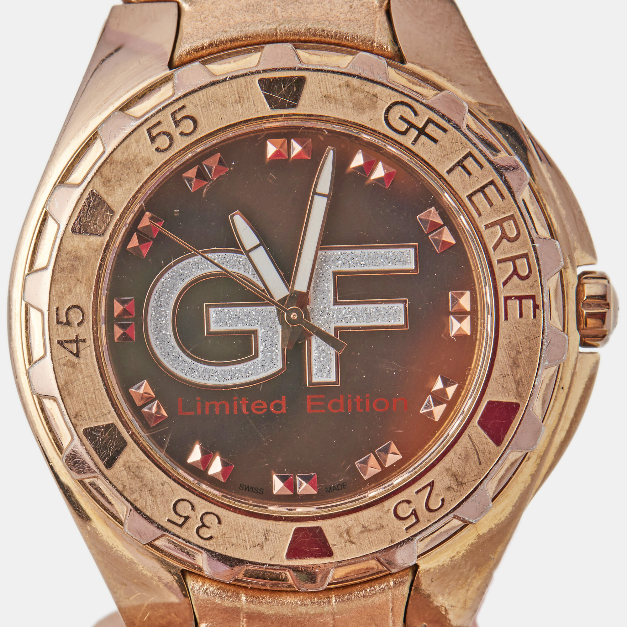 Gianfranco Ferre Rose Gold Plated Stainless Steel Leather 9040M Limited Edition Unisex Wristwatch 44 Mm