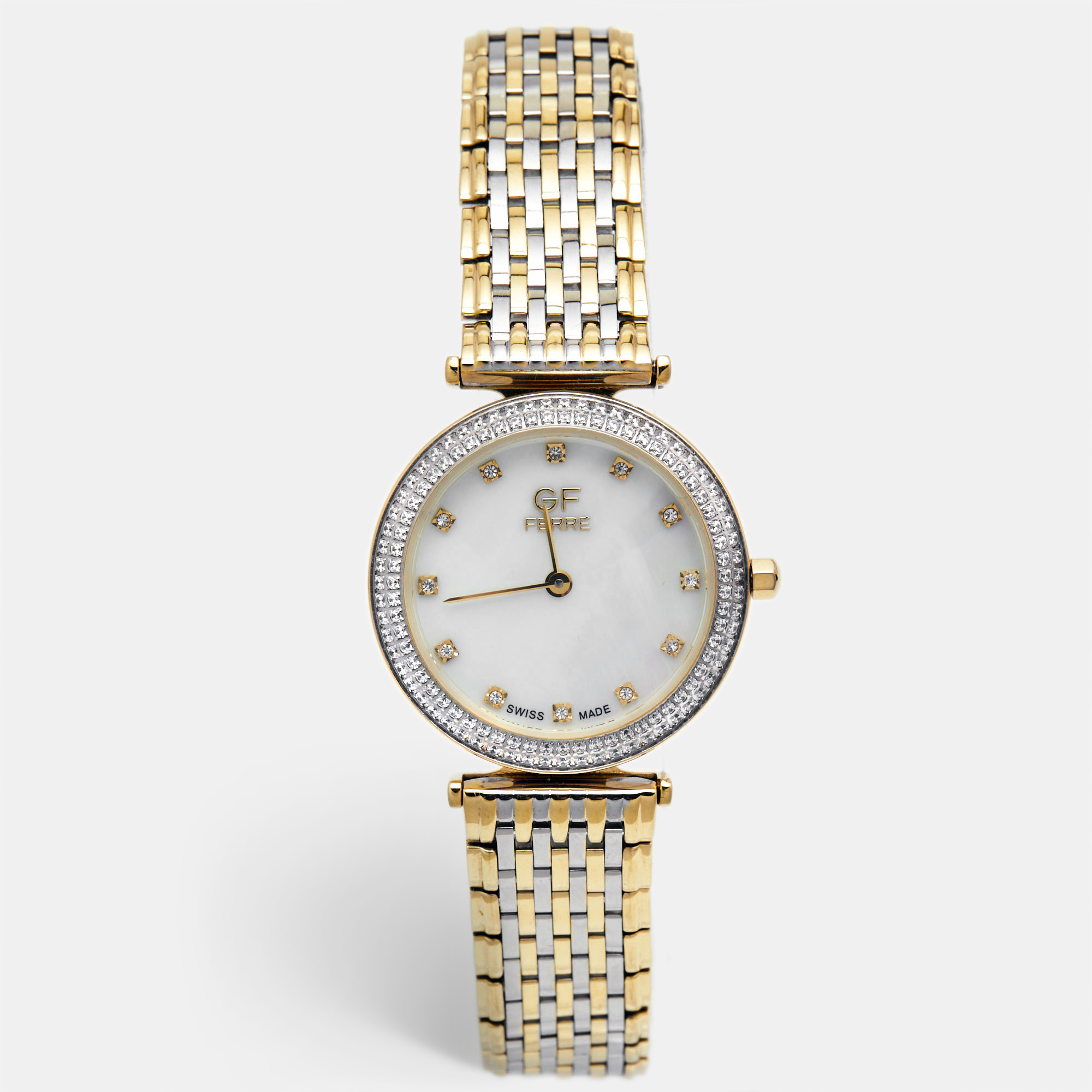 GF Ferre Mother Of Pearl Crystal Embellished Two-Tone Stainless Steel GPGP7440.1.2 Women's Wristwatch 31.50 Mm