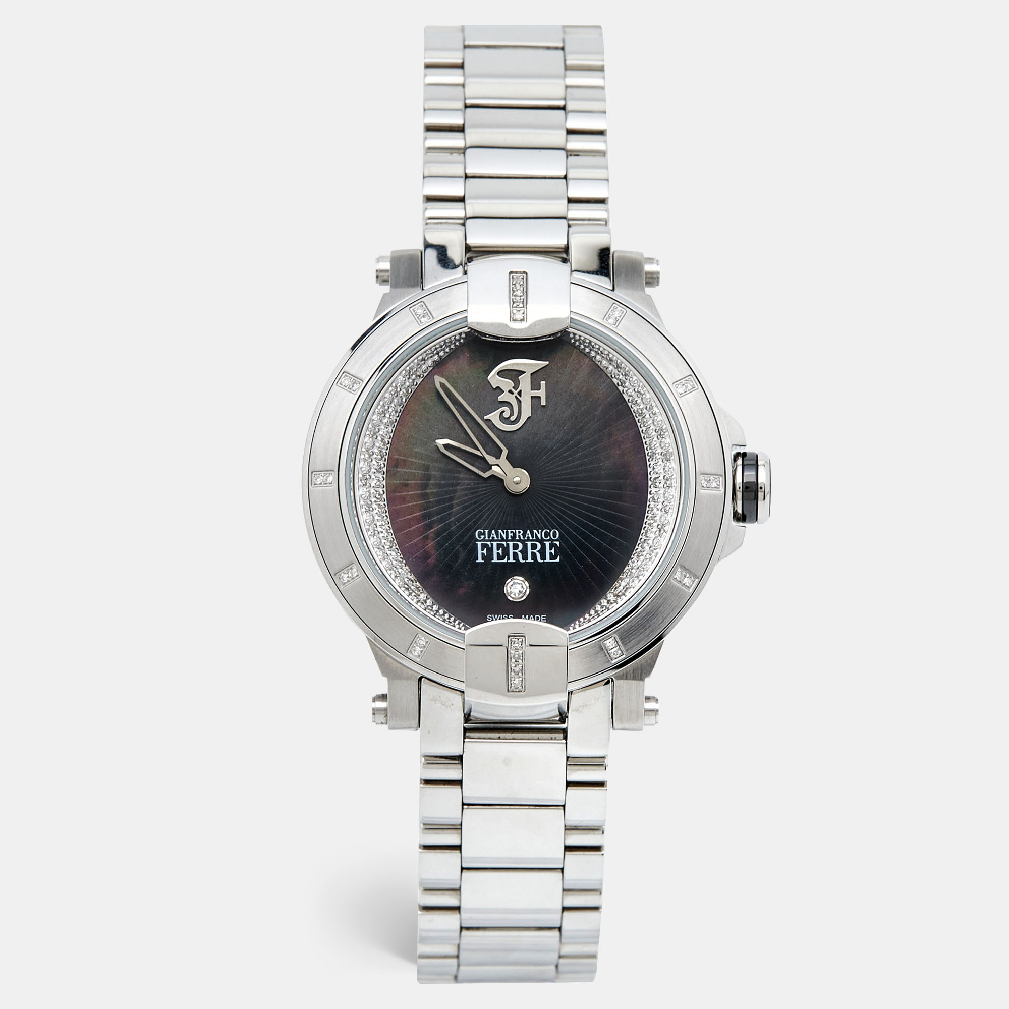 

Gianfranco Ferre Black Mother of Pearl Stainless Steel Diamond Collection GF-L-13045 Women's Wristwatch, Silver