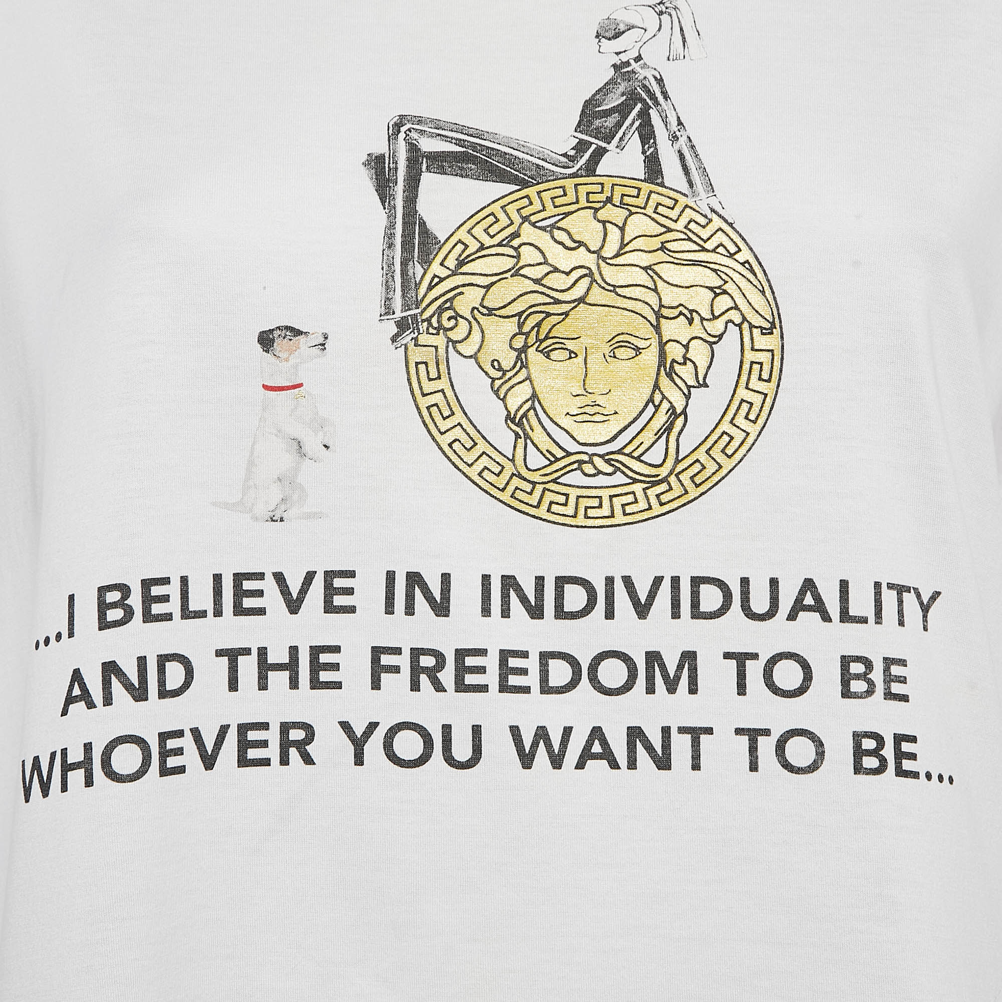 Gianni Versace White I Believe In Individuality Print Jersey T-Shirt M