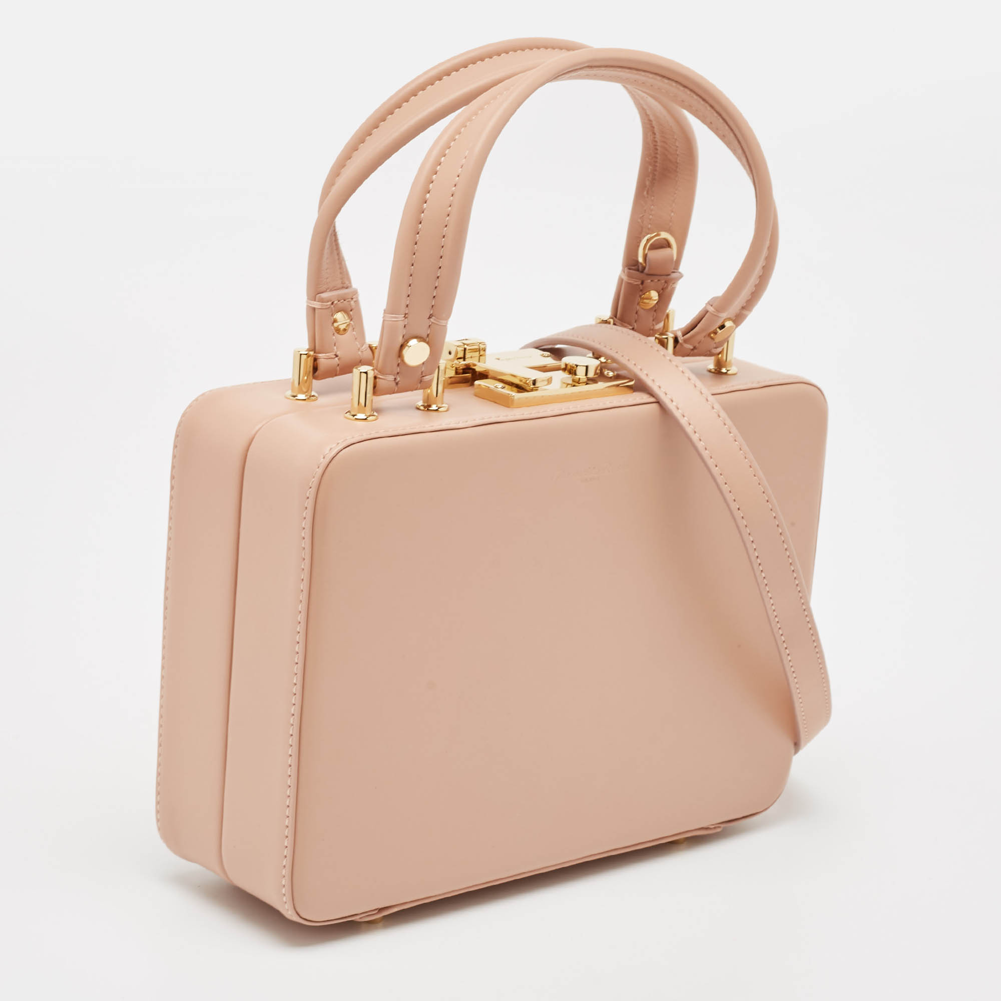 Gianvito Rossi Dusty Pink Leather Vali Top Handle Bag