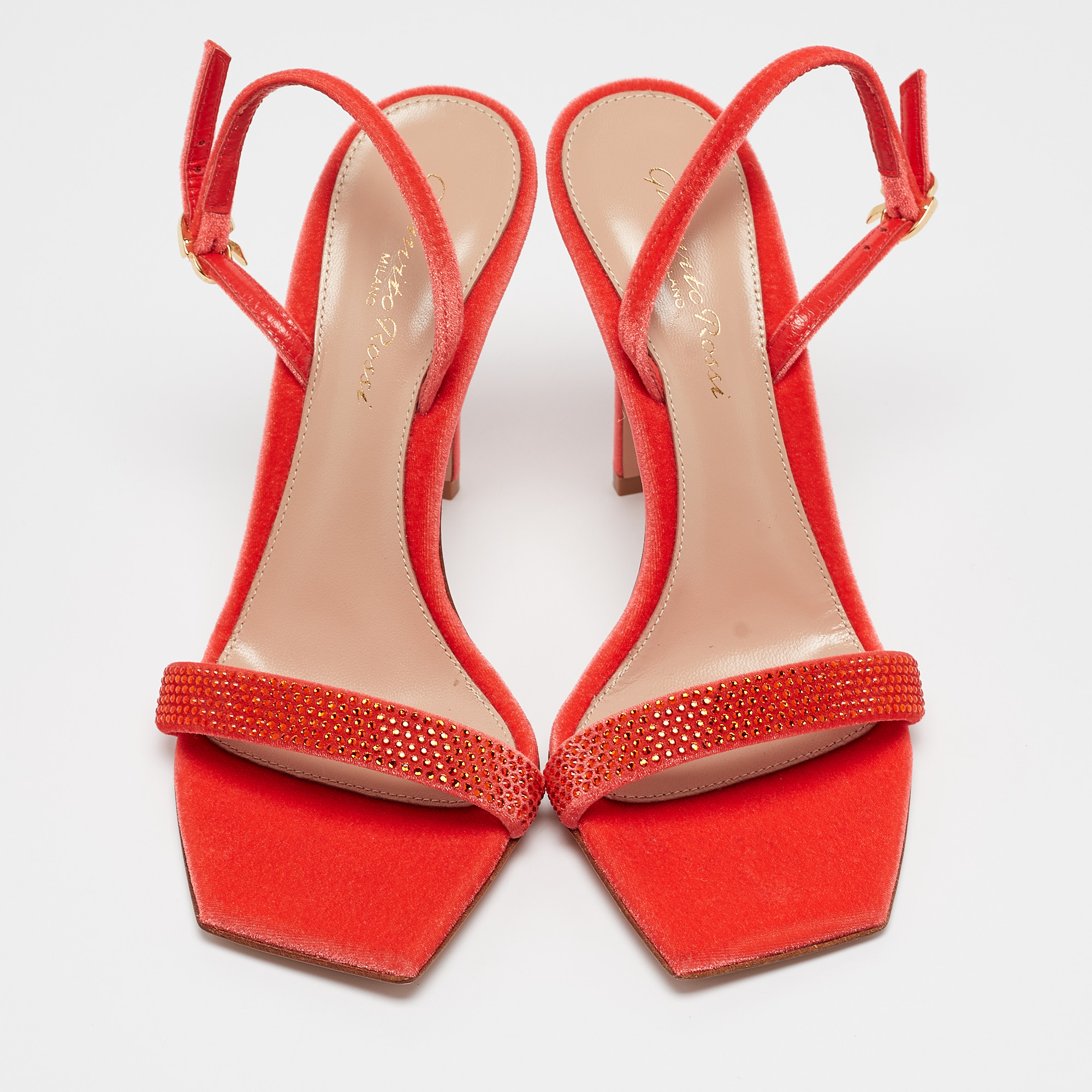 Gianvito Rossi Orange Velvet Britney Slingback Sandals Size 36