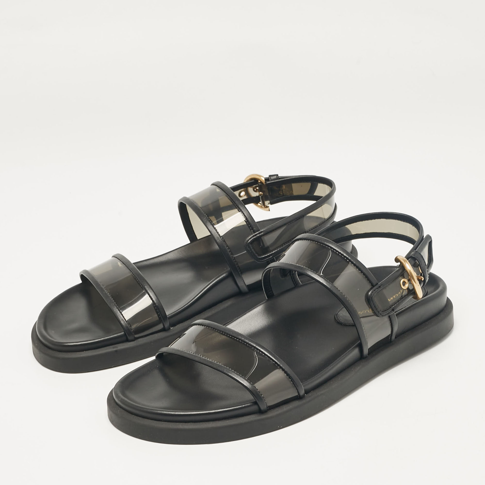 Gianvito Rossi Black Leather And PVC Bilbao Sandals Size 41