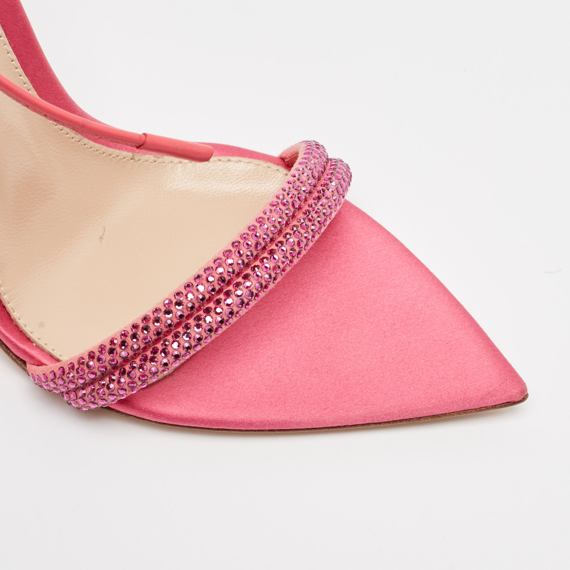 Gianvito Rossi Pink Satin Embellished Montecarlo Sandals Size 35.5