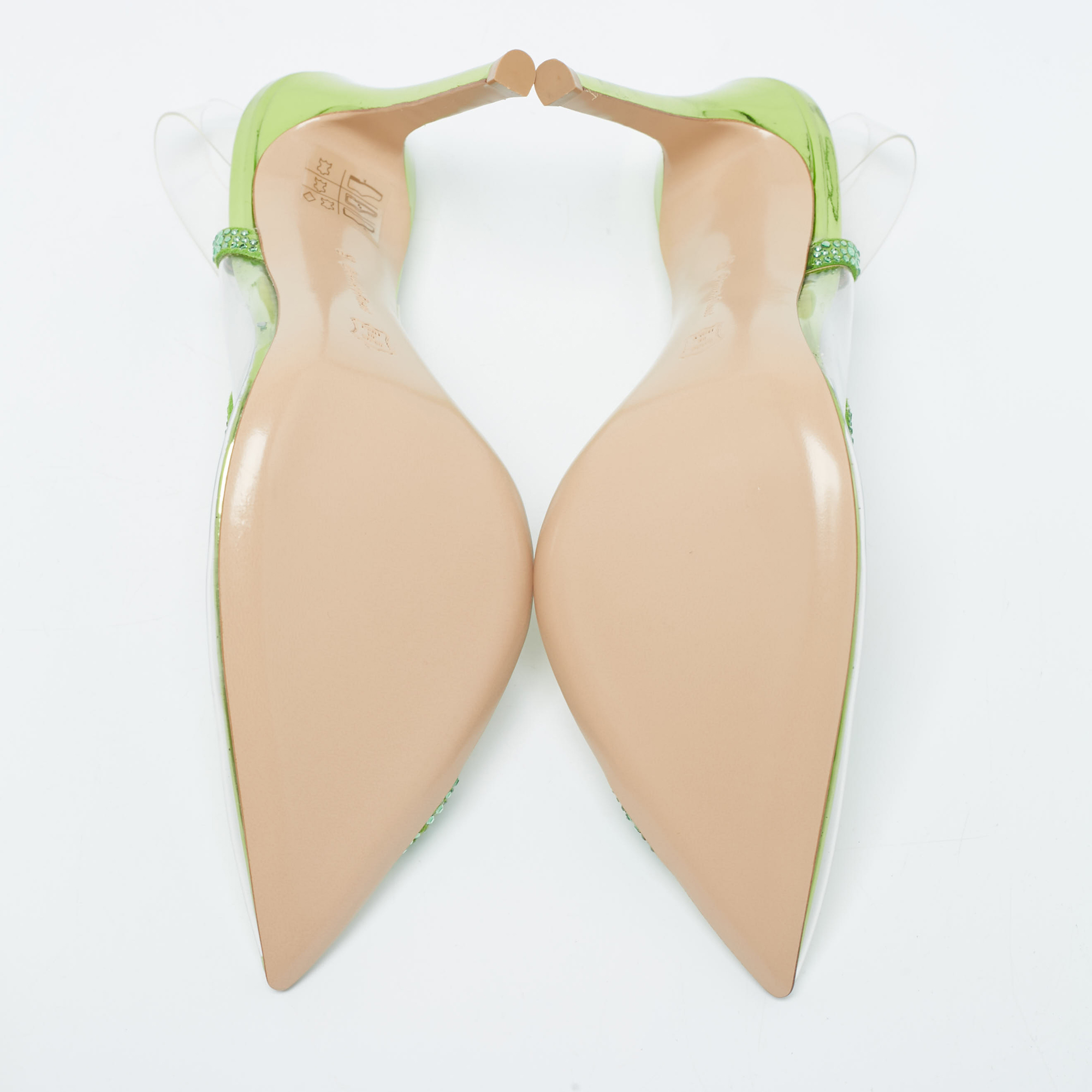 Gianvito Rossi Transparent/Green PVC And Suede Embellished Hortensia Pumps Size 38