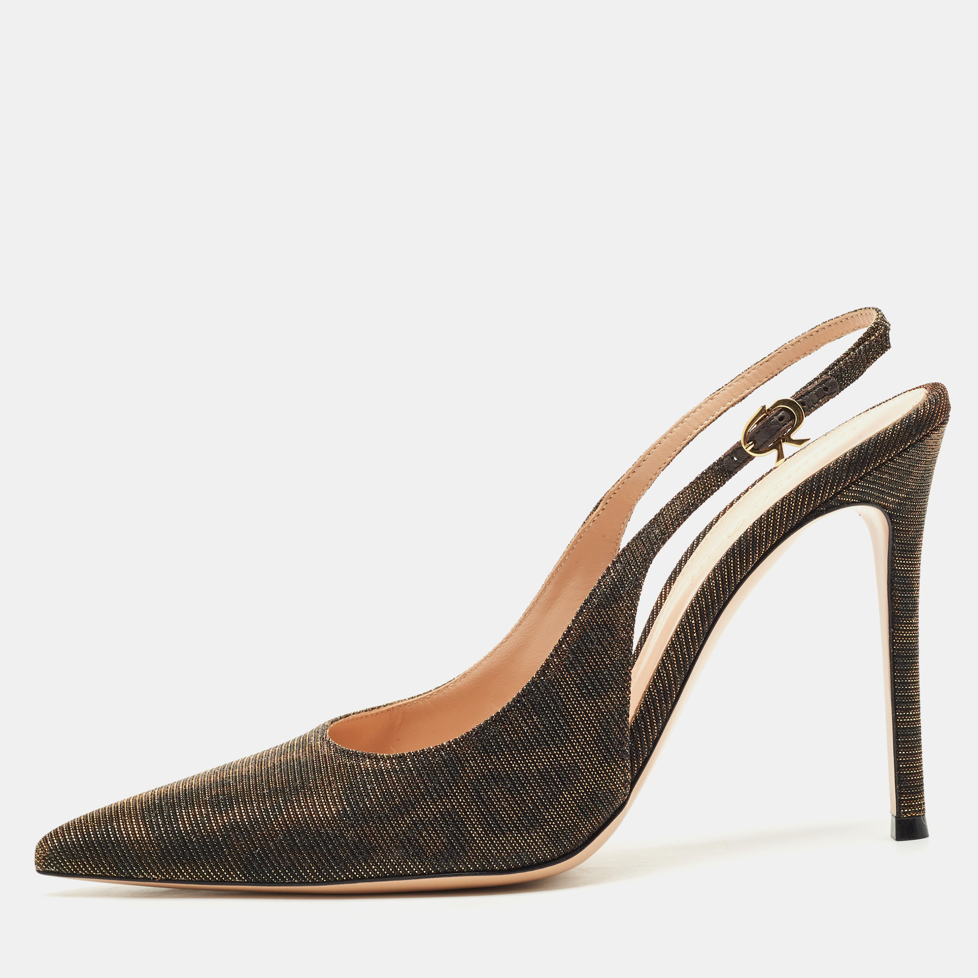 Gianvito Rossi Brown Glitter Fabric Ribbon Slingback Pumps Size
Gianvito Rossi Brown Glitter Fabric Ribbon Slingback Pumps Size