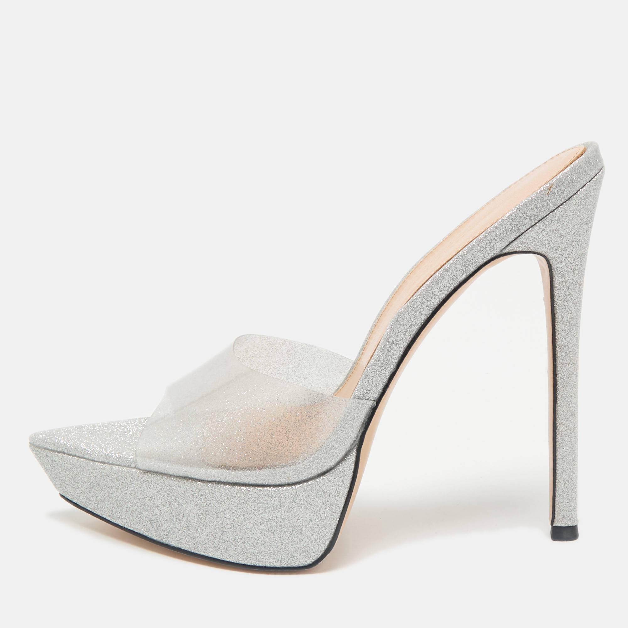 Gianvito Rossi Silver Glitter PVC Betty Platform Slide Sandals Size
Gianvito Rossi Silver Glitter PVC Betty Platform Slide Sandals Size